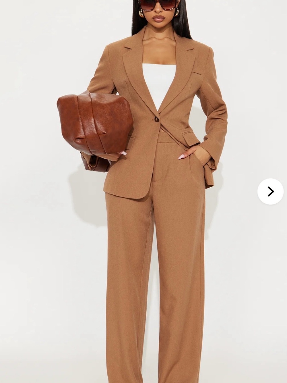 Fashion nova Tailored Wide-Leg Suit Pants and structured blazer in Camel color